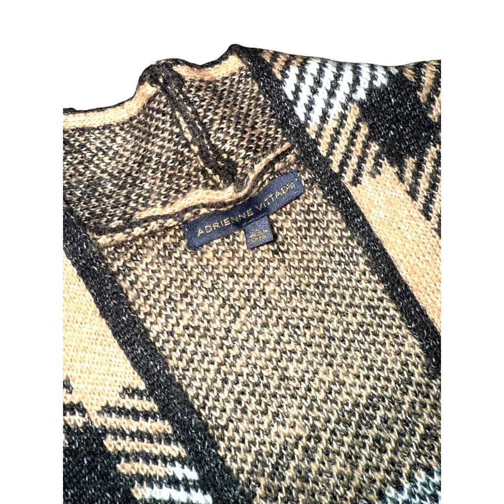 Adrienne Vitadini WOMENS LARGE PRE-OWNED TAN/BLACK CHECKERED FRONT OPEN Cardigan